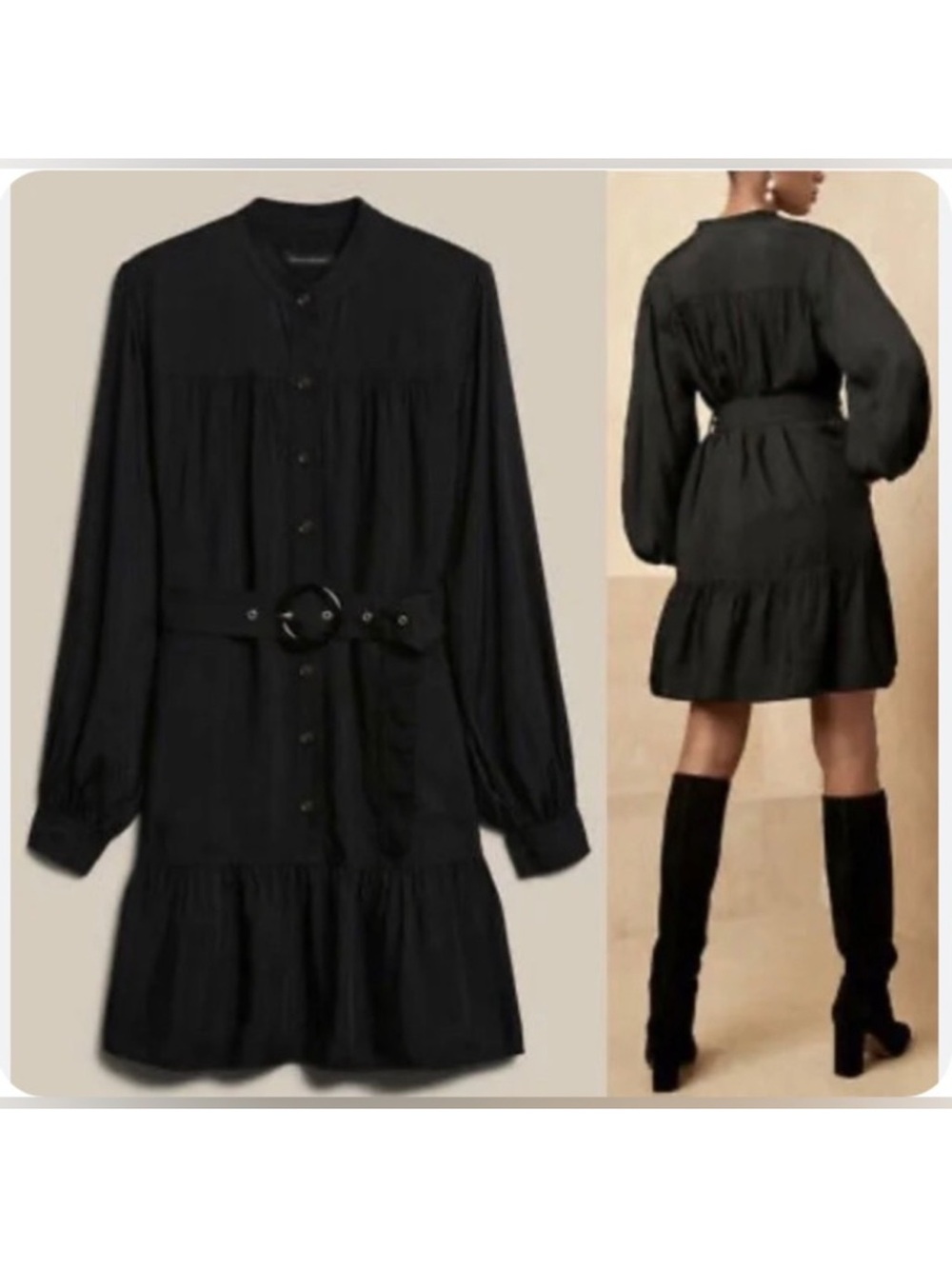 EUC Banana Republic Billow sleeved belted dress. Black Size S ~$160 worn once! - Picture 2 of 7